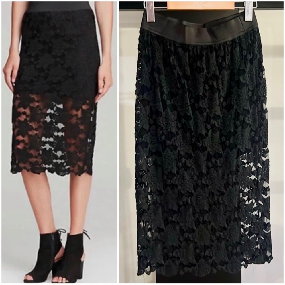 Free People Layered Black Lace Midi Skirt Small